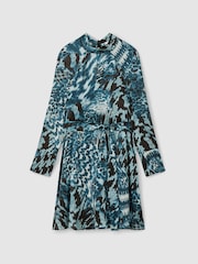 Reiss Ester Printed Cu centură/curea Cravată Neck Mini Rochie - Image 2 of 6