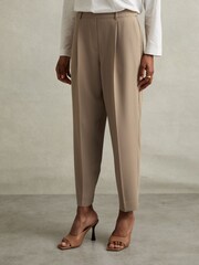 Reiss Mink Neutral Eden Taper Petite Front Pleat Tapered Trousers - Image 4 of 6