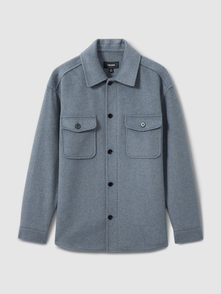Reiss Airforce Blue Liam Wool-Blend Melton Overshirt - Image 2 of 6
