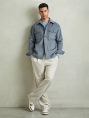 Reiss Airforce Blue Liam Wool-Blend Melton Overshirt - Image 3 of 6