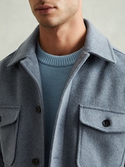 Reiss Airforce Blue Liam Wool-Blend Melton Overshirt - Image 4 of 6
