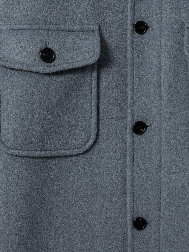 Reiss Airforce Blue Liam Wool-Blend Melton Overshirt - Image 6 of 6