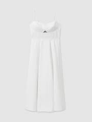 Reiss White Annie Denim Fit and Flare Midi Dress - Image 2 of 6