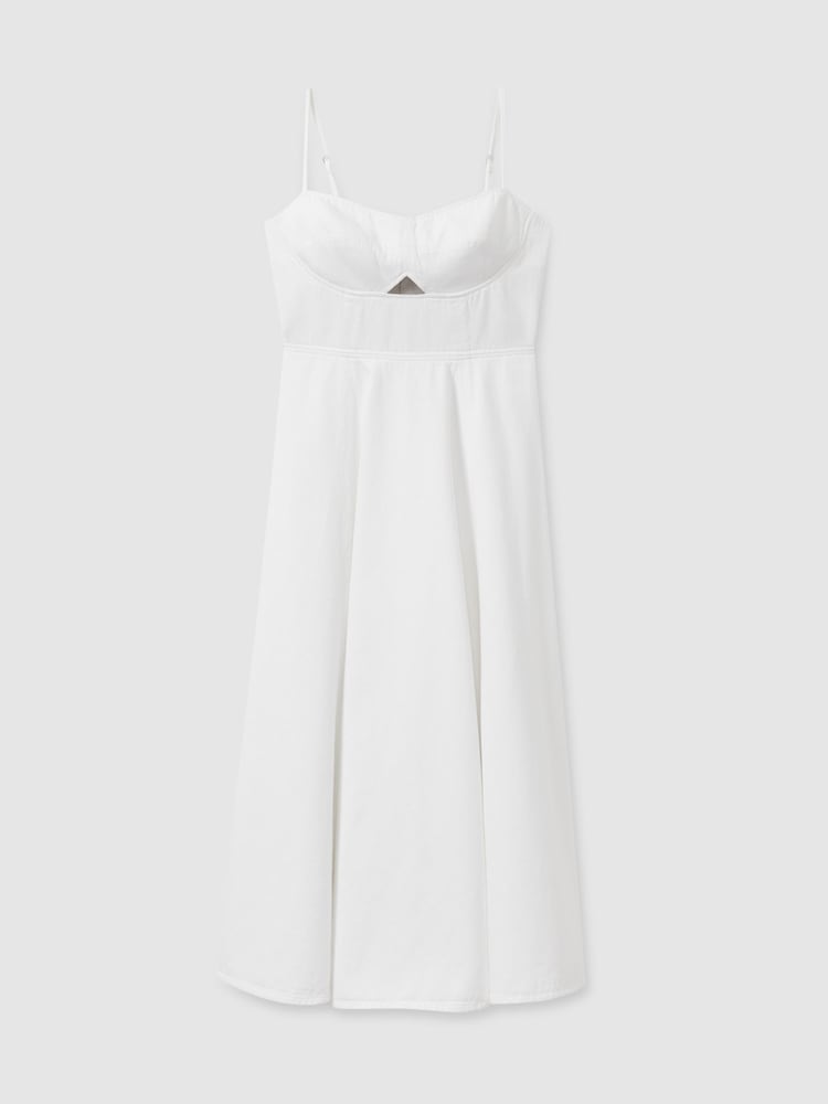 Reiss White Annie Denim Fit and Flare Midi Dress - Image 2 of 6