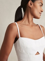Reiss White Annie Denim Fit and Flare Midi Dress - Image 4 of 6