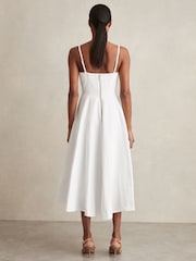 Reiss White Annie Denim Fit and Flare Midi Dress - Image 5 of 6