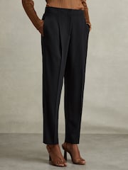 Reiss Navy Dolly Petite Front Pleat Tapered Trousers - Image 1 of 7