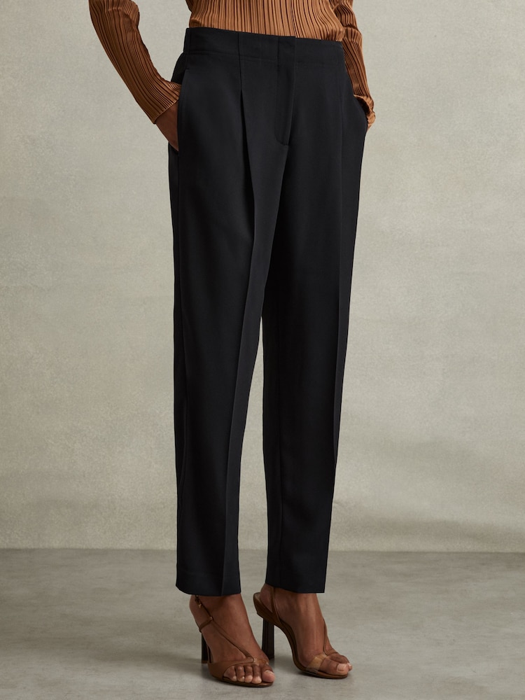 Reiss Navy Dolly Petite Front Pleat Tapered Trousers - Image 1 of 7