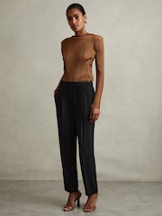 Reiss Navy Dolly Petite Front Pleat Tapered Trousers - Image 3 of 7