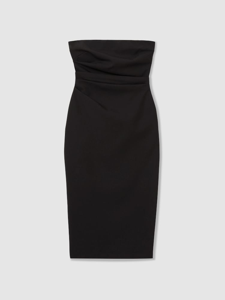 Reiss Black Arwen Strapless Pleated Midi Dress - Image 2 of 5