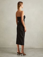 Reiss Black Arwen Strapless Pleated Midi Dress - Image 4 of 5