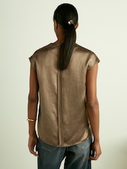 Reiss Khaki Fina Satin Cowl-Neck Top - Image 4 of 6