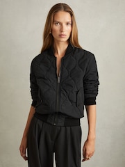 Reiss Black Quinn Quilted Bomber Jacket - Image 1 of 5