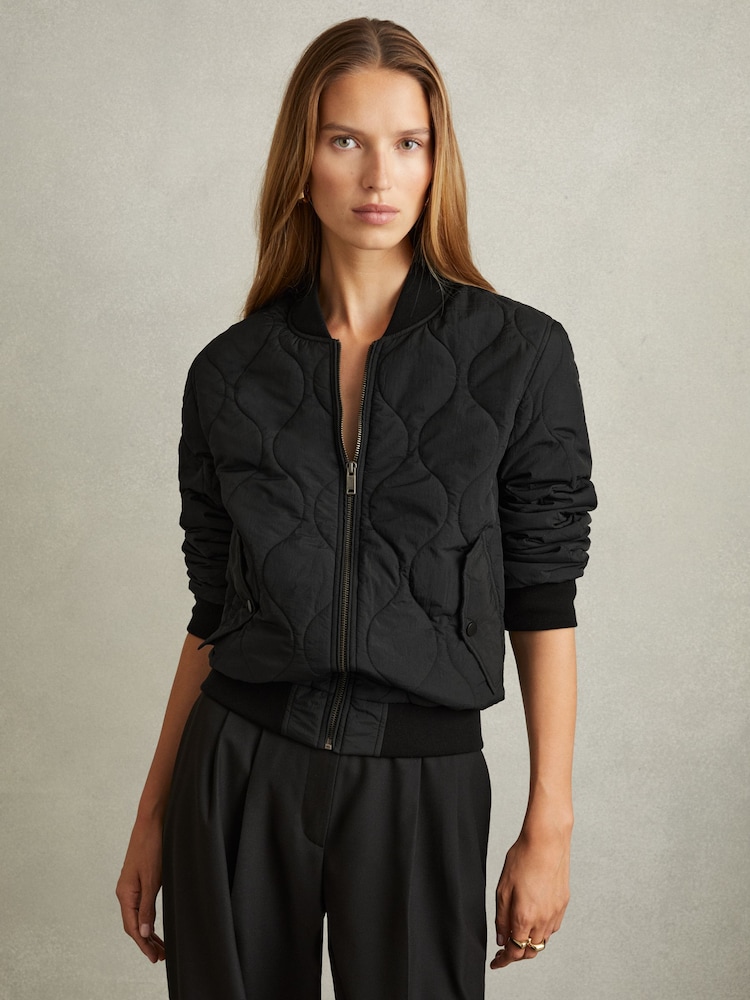 Reiss Black Quinn Quilted Bomber Jacket - Image 1 of 5