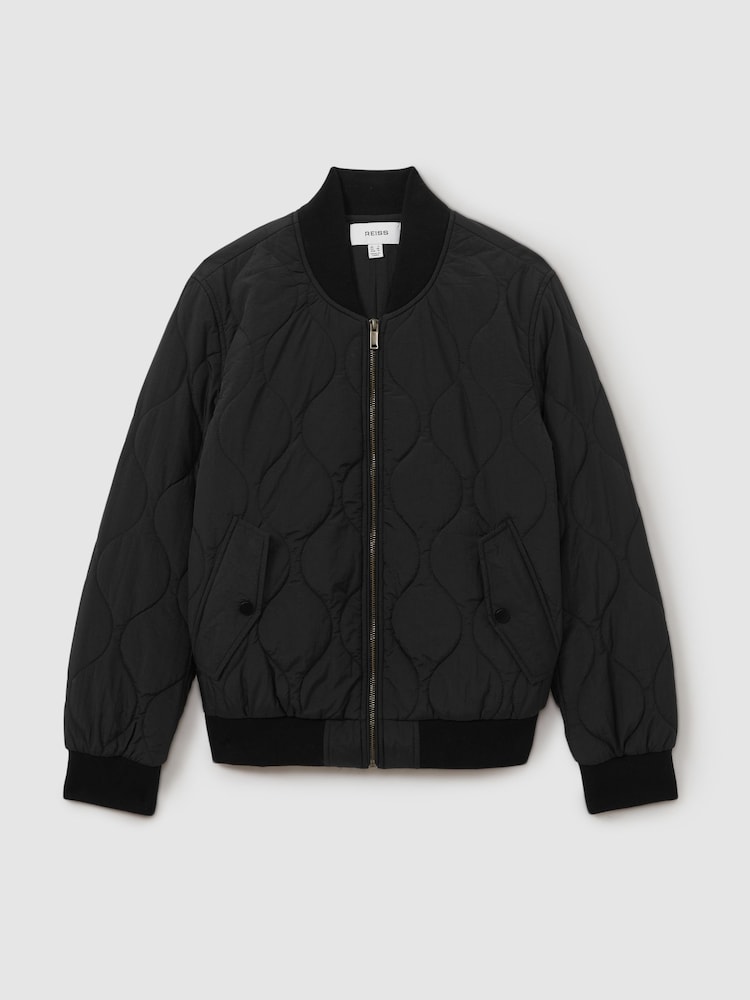 Reiss Black Quinn Quilted Bomber Jacket - Image 2 of 5