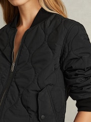 Reiss Black Quinn Quilted Bomber Jacket - Image 3 of 5