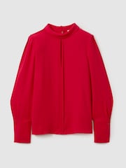 Reiss Red Cherry Removable Shoulder Pad Blouse - Image 2 of 6
