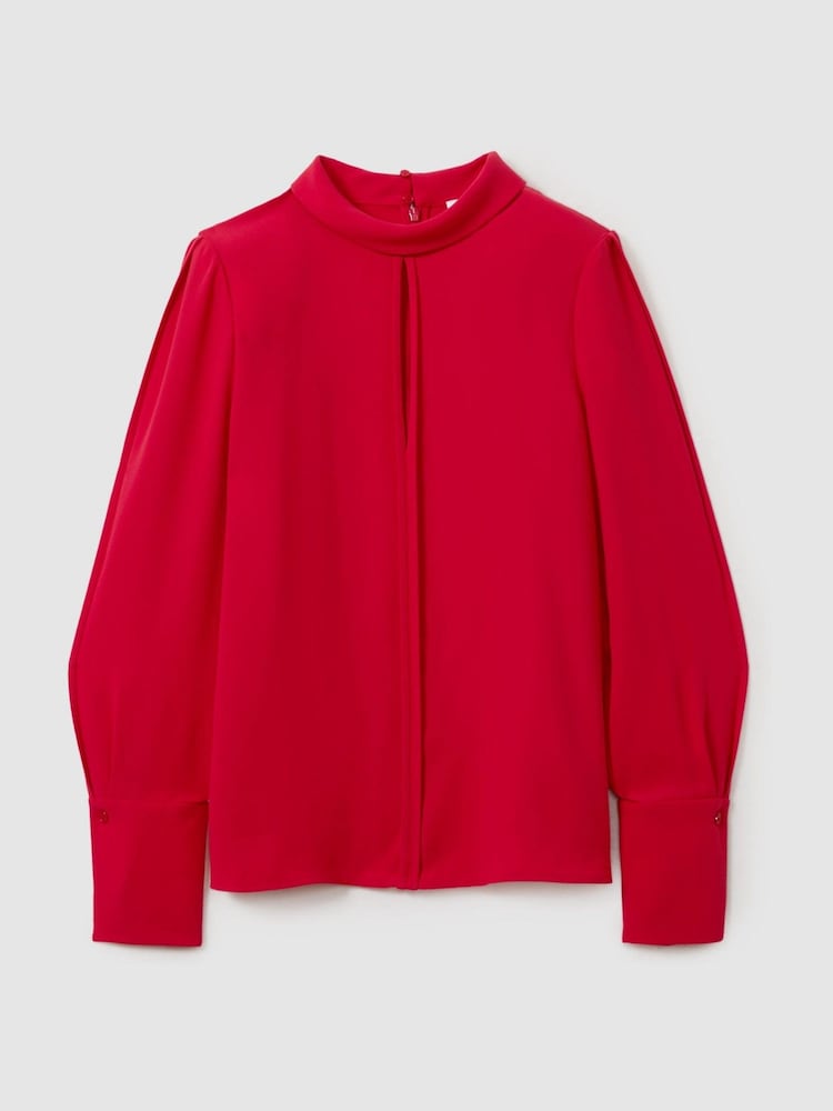 Reiss Red Cherry Removable Shoulder Pad Blouse - Image 2 of 6