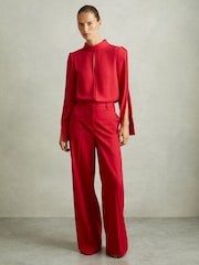 Reiss Red Cherry Removable Shoulder Pad Blouse - Image 3 of 6