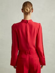 Reiss Red Cherry Removable Shoulder Pad Blouse - Image 4 of 6