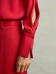 Reiss Red Cherry Removable Shoulder Pad Blouse - Image 5 of 6