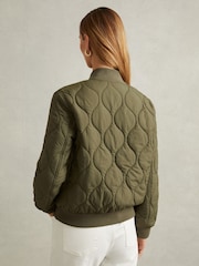 Reiss Khaki Quinn Quilted Bomber Jacket - Image 4 of 5