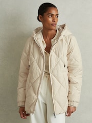 Reiss Cream Thea Quilted Puffer Coat - Image 1 of 6