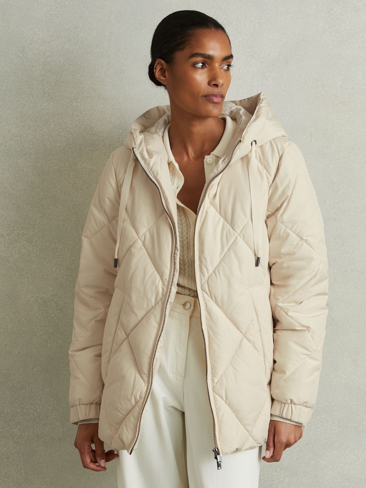 Reiss Cream Thea Quilted Puffer Coat - Image 1 of 6