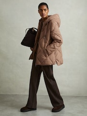 Reiss Mink Neutral Thea Quilted Puffer Coat - Image 1 of 5