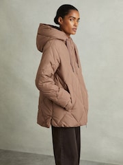 Reiss Mink Neutral Thea Quilted Puffer Coat - Image 3 of 5