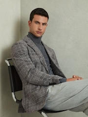 Reiss Grey Feel Checked Single Breasted Blazer with Wool - Image 1 of 6