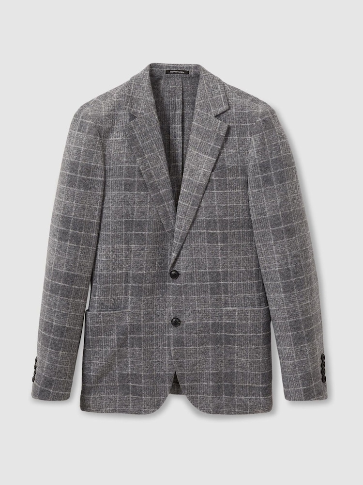 Reiss Grey Feel Checked Single Breasted Blazer with Wool - Image 2 of 6