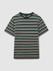 Reiss Fir Green/Silverbirch Bonne Mercerised Cotton Striped Crew Neck T-Shirt - Image 2 of 5