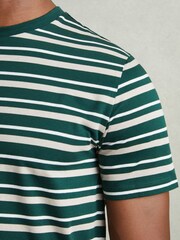 Reiss Fir Green/Silverbirch Bonne Mercerised Cotton Striped Crew Neck T-Shirt - Image 3 of 5