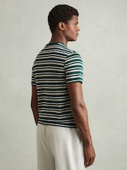 Reiss Fir Green/Silverbirch Bonne Mercerised Cotton Striped Crew Neck T-Shirt - Image 4 of 5
