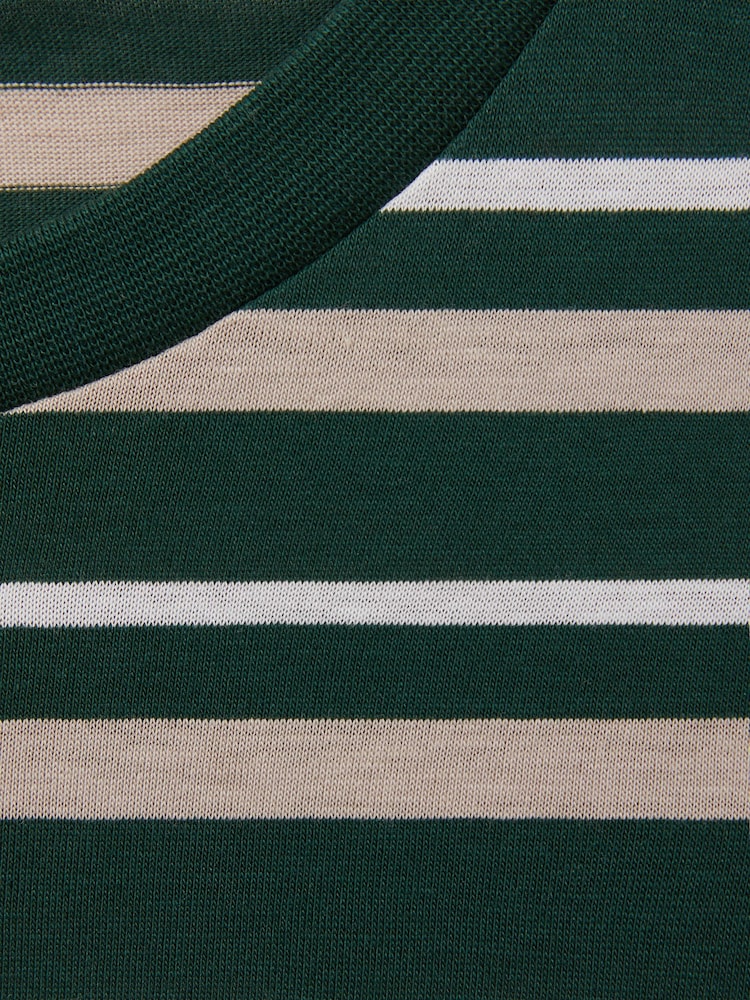 Reiss Fir Green/Silverbirch Bonne Mercerised Cotton Striped Crew Neck T-Shirt - Image 5 of 5