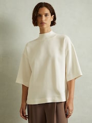 Reiss Ivory Amaya Oversized Rib-Neck T-Shirt - Image 1 of 7