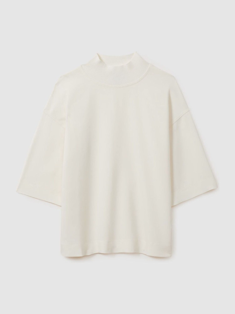 Reiss Ivory Amaya Oversized Rib-Neck T-Shirt - Image 2 of 7