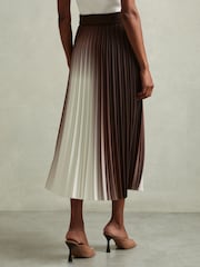 Reiss Chocolate Emiliana Pleated Crepe Ombré Midi Skirt - Image 5 of 6