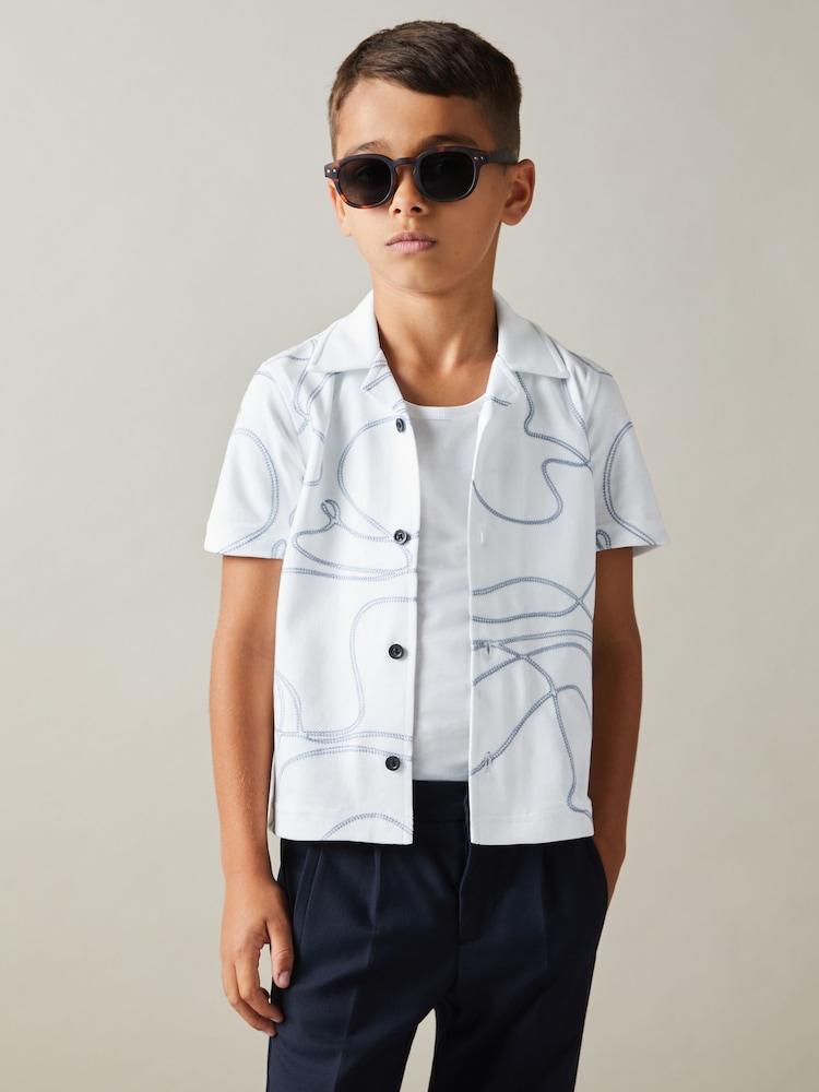 Reiss White Menton Cotton Jersey Embroidered Shirt - Image 1 of 4