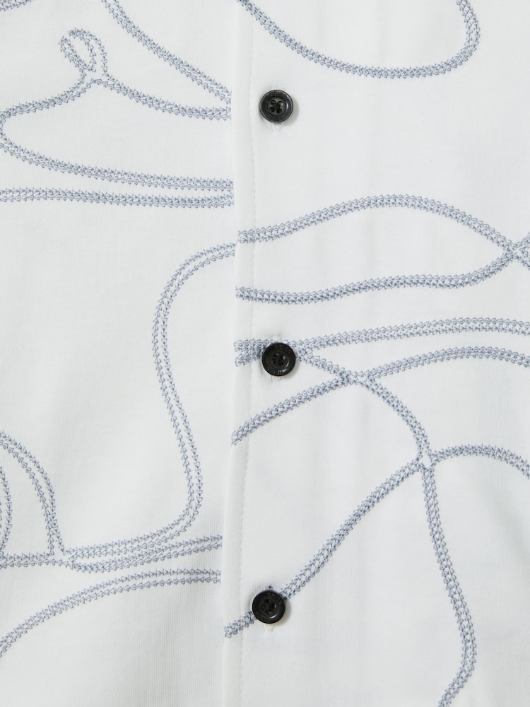Reiss White Menton Cotton Jersey Embroidered Shirt - Image 4 of 4