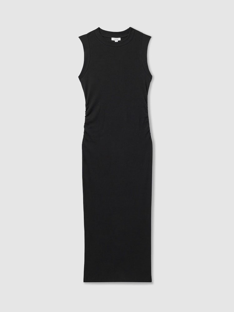 Reiss Navy Truly Ribbed Ruched Jersey Midi Dress - Image 2 of 6
