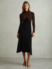 Reiss Chocolate/Black Hope Petite Colourblock Ribbed Midi Dress - Image 3 of 6