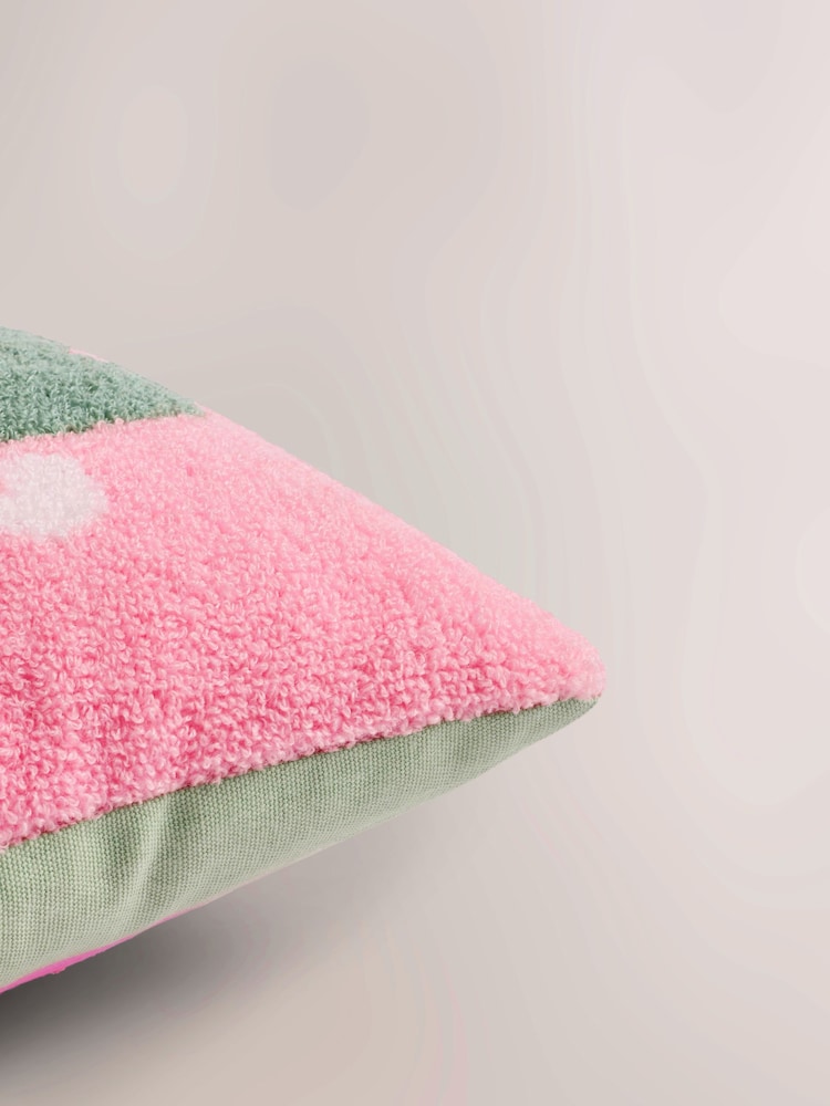 Pink/Green Tufted Slogan Cushion - Image 7 of 7 Pink/Green Tufted Slogan Cushion - Image 7 of 7