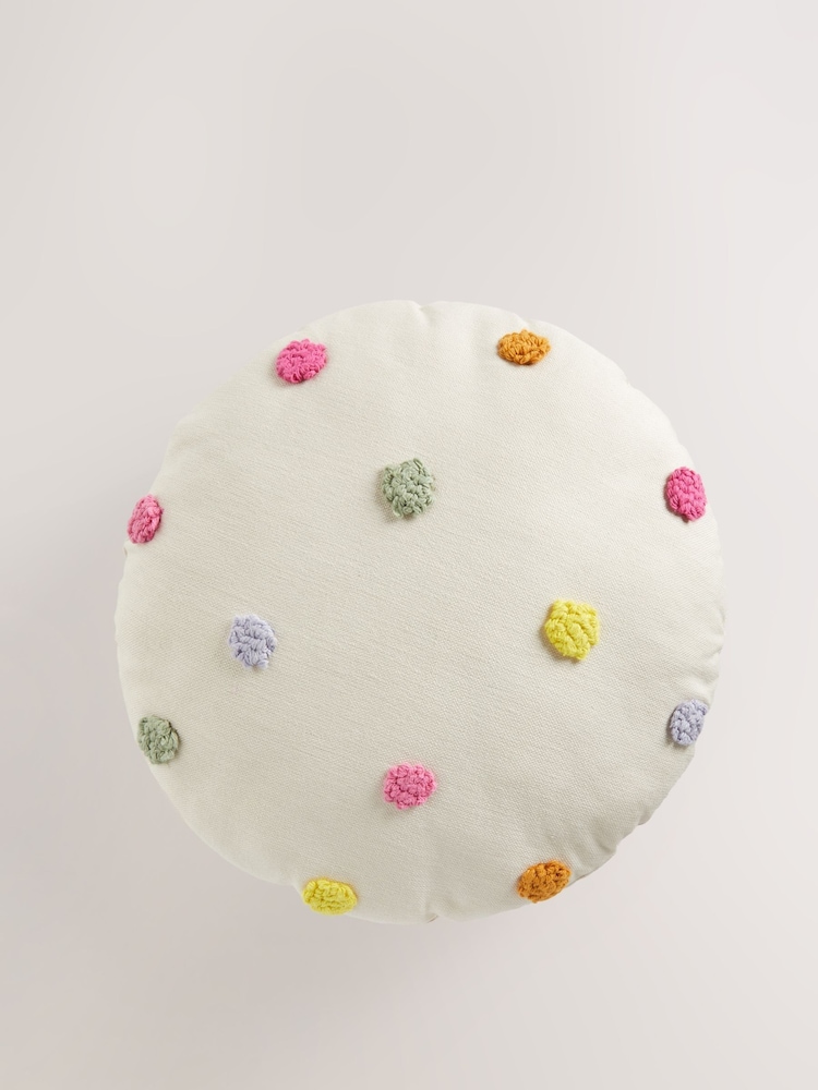 Natural Multi Coloured Tufted Spots Cushion - Image 2 of 5 Natural Multi Coloured Tufted Spots Cushion - Image 2 of 5