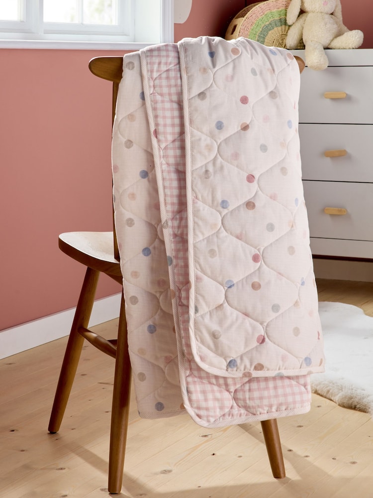 Pink Scandi Spot and Gingham Reverse Quilted Throw - Image 2 of 8