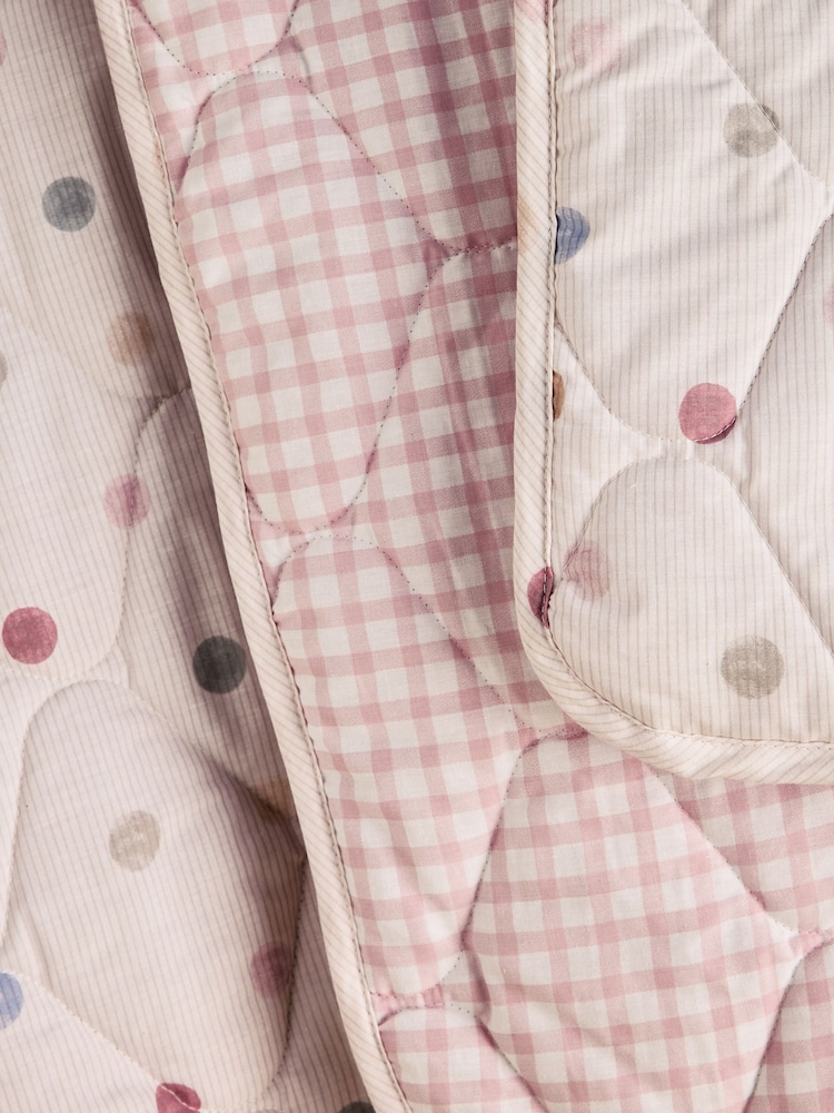 Pink Scandi Spot and Gingham Reverse Quilted Throw - Image 5 of 8