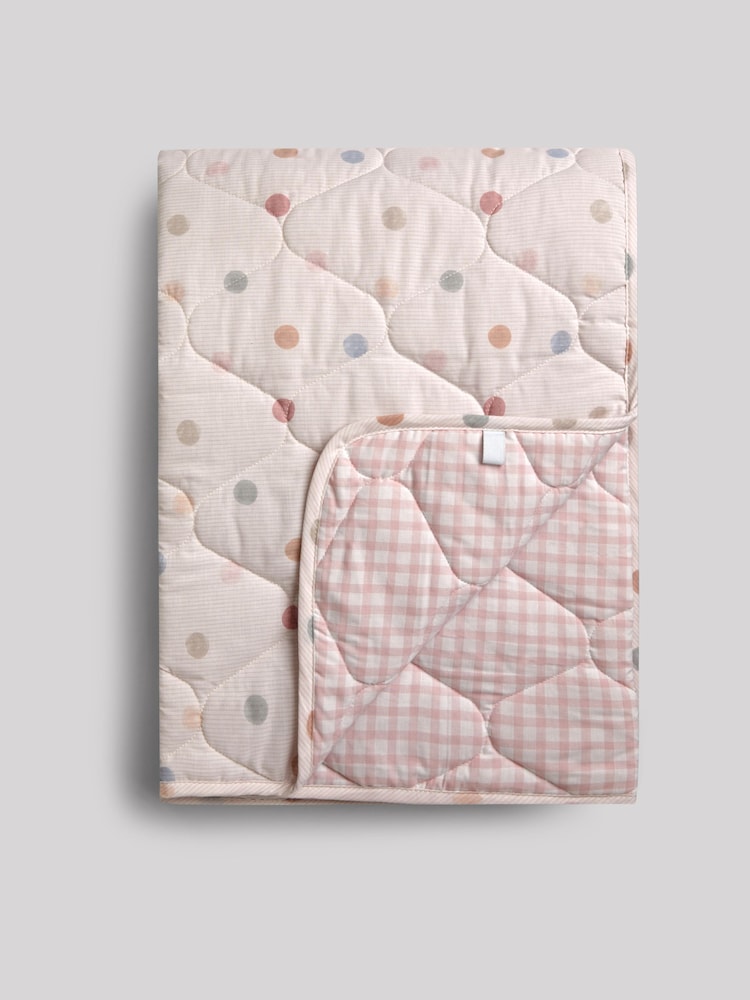 Pink Scandi Spot and Gingham Reverse Quilted Throw - Image 7 of 8