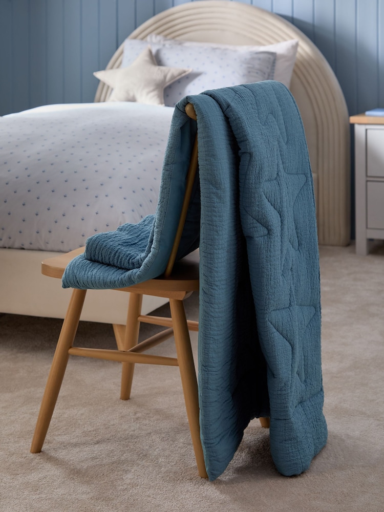 Blue Textured 100% Cotton Quilted Star Throw - Image 2 of 4