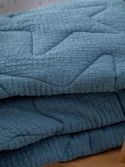 Blue Textured 100% Cotton Quilted Star Throw - Image 3 of 4